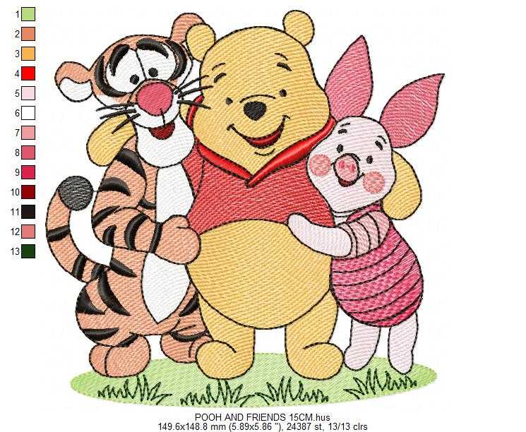 Pooh and friends embroidery design - Winnie the Pooh Bear Cartoon machine embroidery pattern - Baby boy and girl file - Instant digital download pes jef - Marcia Embroidery