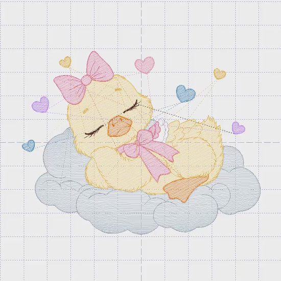 Duck embroidery design - Baby girl embroidery designs machine embroidery pattern - animal embroidery file - Sleeping female duck in cloud