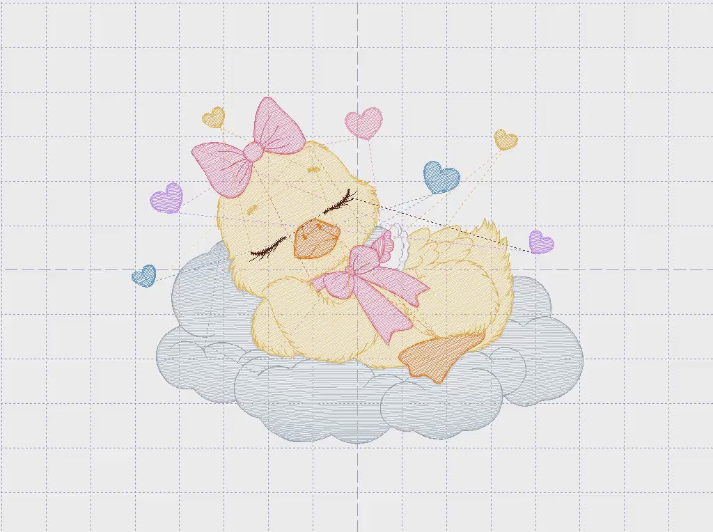 Duck embroidery design - Baby girl embroidery designs machine embroidery pattern - animal embroidery file - Sleeping female duck in cloud