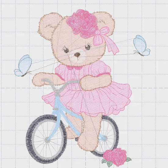 Bear embroidery designs - Baby girl embroidery design machine embroidery pattern - Female bear in a bike embroidery file - instant download