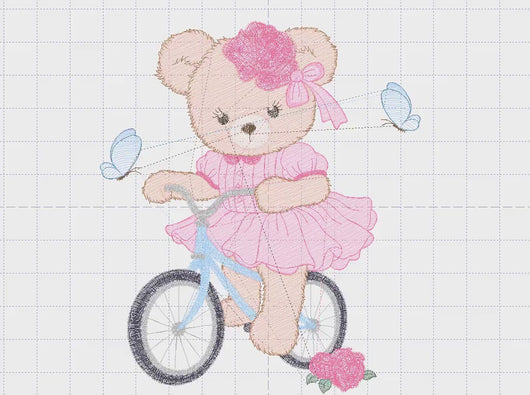 Bear embroidery designs - Baby girl embroidery design machine embroidery pattern - Female bear in a bike embroidery file - instant download