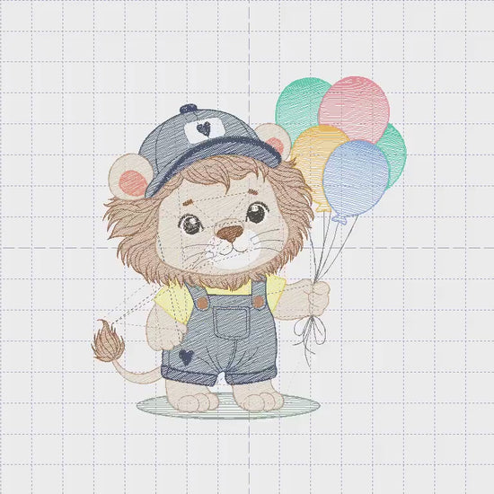 Lion with balloons embroidery designs - Safari animal embroidery design machine embroidery pattern - Baby boy embroidery - instant download