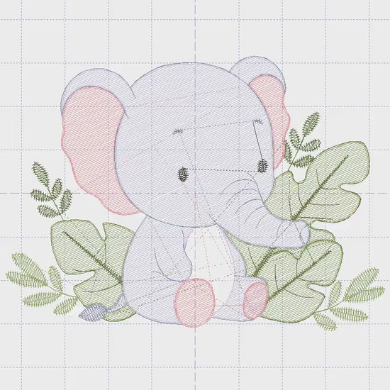 Elephant with Tropical leaves embroidery designs - Safari Wild Animal machine embroidery pattern - Baby Boy and girl file - Instant download