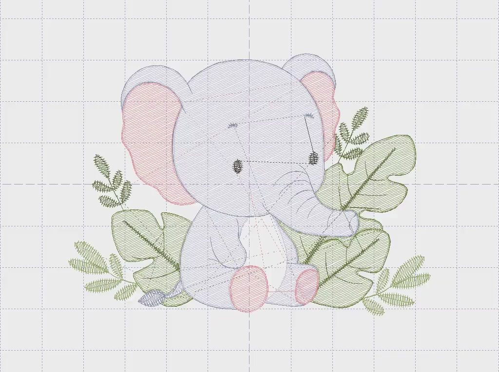 Elephant with Tropical leaves embroidery designs - Safari Wild Animal machine embroidery pattern - Baby Boy and girl file - Instant download