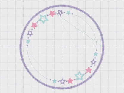 Monogram Frame embroidery designs - Circle Frame with stars machine embroidery pattern - Baby Girl Delicate frame file - Instant download