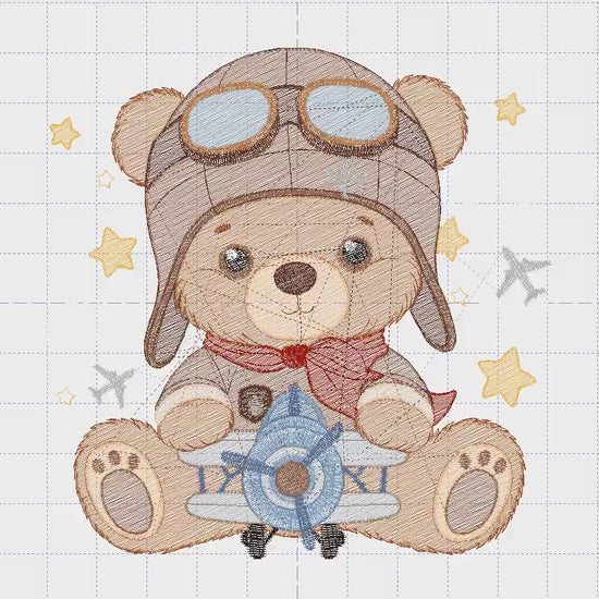 Pilot Bear embroidery designs - Plane embroidery design machine embroidery pattern - Teddy bear embroidery file - Bear Pilot boy embroidery