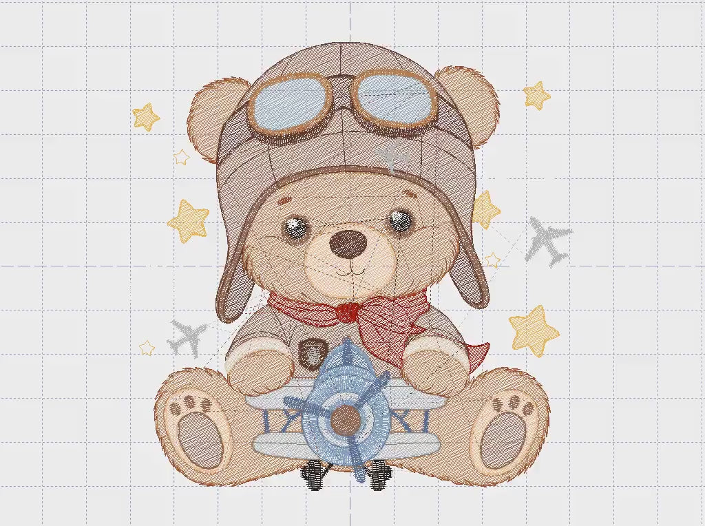 Pilot Bear embroidery designs - Plane embroidery design machine embroidery pattern - Teddy bear embroidery file - Bear Pilot boy embroidery