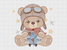 Laden und Abspielen von Videos im Galerie-Viewer, Pilot Bear embroidery designs - Plane embroidery design machine embroidery pattern - Teddy bear embroidery file - Bear Pilot boy embroidery
