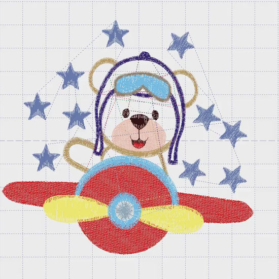 Pilot Bear embroidery designs - Plane machine embroidery pattern - Baby boy file - Aviator Bear applique design - Instant digital download