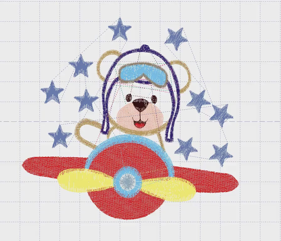 Pilot Bear embroidery designs - Plane machine embroidery pattern - Baby boy file - Aviator Bear applique design - Instant digital download