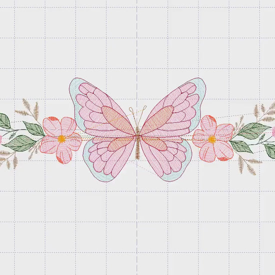 Butterfly  with Flowers embroidery designs - Butterfly embroidery design machine embroidery pattern - Kitchen Tea towel embroidery file