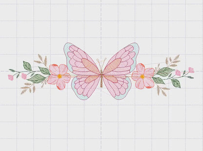 Butterfly  with Flowers embroidery designs - Butterfly embroidery design machine embroidery pattern - Kitchen Tea towel embroidery file