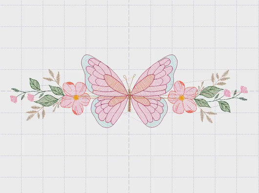 Butterfly  with Flowers embroidery designs - Butterfly embroidery design machine embroidery pattern - Kitchen Tea towel embroidery file