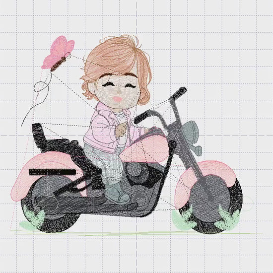 Girl biker embroidery designs - Girl with motorcycle embroidery design machine embroidery pattern - Scooter embroidery file - Chopper Hog