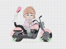 Carica e avvia il video nel visualizzatore di galleria, Girl biker embroidery designs - Girl with motorcycle embroidery design machine embroidery pattern - Scooter embroidery file - Chopper Hog
