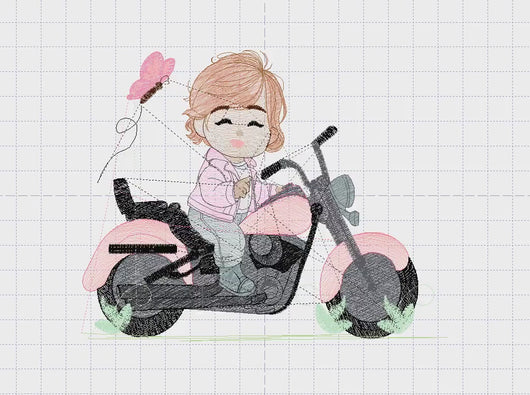 Girl biker embroidery designs - Girl with motorcycle embroidery design machine embroidery pattern - Scooter embroidery file - Chopper Hog