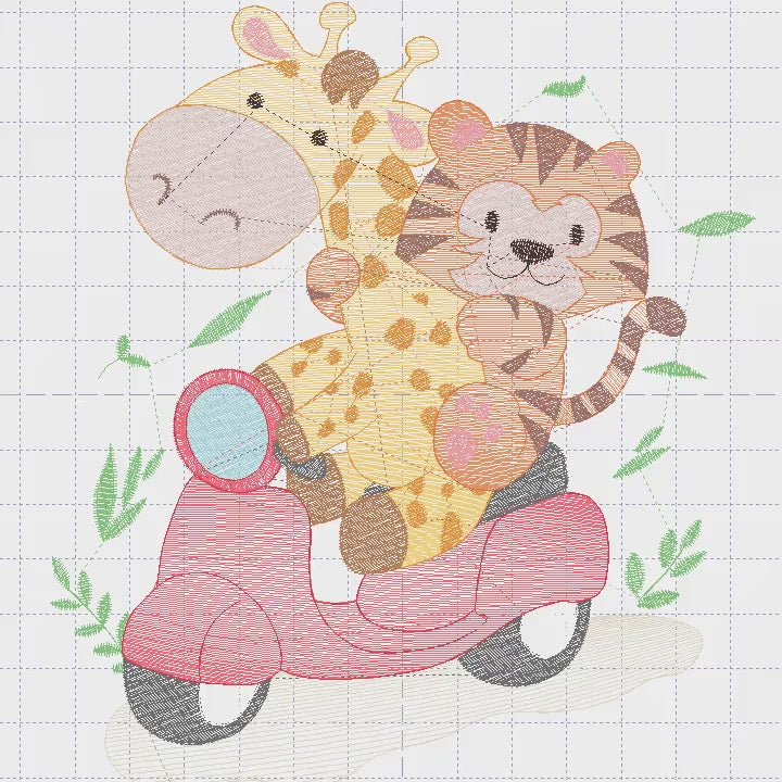 Giraffe embroidery design - Tiger with motorcycle machine embroidery pattern - Baby boy Animals in a motorcycle biker - Instant download pes