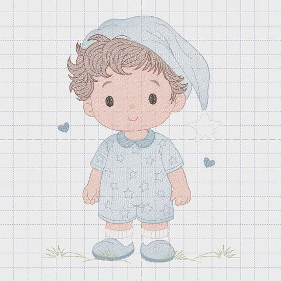 Baby Boy with pajamas embroidery designs - Baby boy with stars and hearts machine embroidery pattern - Instant digital download pes jef dst