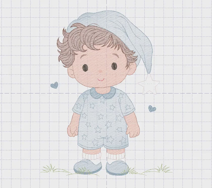 Baby Boy with pajamas embroidery designs - Baby boy with stars and hearts machine embroidery pattern - Instant digital download pes jef dst
