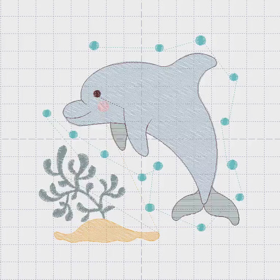 Dolphin embroidery designs - Ocean Fish embroidery design machine embroidery pattern - Dolphin with algae embroidery - delicate sea animal