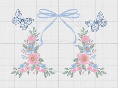 Flower Frame embroidery designs - Delicate Butterfly embroidery design machine embroidery pattern - Wreath embroidery - instant download pes