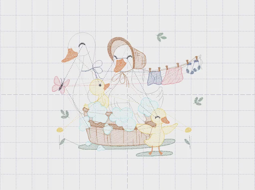 Mama Duck embroidery design - Baby girl embroidery designs machine embroidery pattern - Animal embroidery file - Duck Family Bathing pes jef