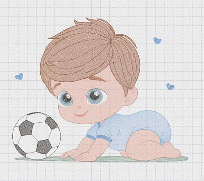 Baby boy embroidery designs - Soccer embroidery design machine embroidery file - Soccer player with ball embroidery - instant download pes