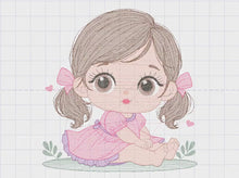 Load and play video in Gallery viewer, Young Girl with dress embroidery designs - Baby girl with lace embroidery design machine embroidery pattern - Toddler embroidery - download
