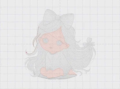 Girl embroidery designs - Baby girl with lace embroidery design machine embroidery pattern - Toddler embroidery file - Girl with long hair