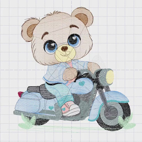 Male Bear with bike embroidery designs - Bear embroidery design machine embroidery pattern - Baby boy embroidery file - instant download pes