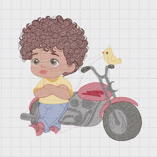 Boy with motorcycle embroidery designs - Baby Boy embroidery design machine embroidery pattern -  Motorcyclist Biker Chopper - pes download