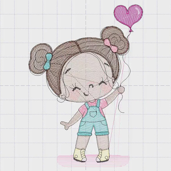 Baby girl embroidery designs - Toddler embroidery design machine embroidery pattern - girl with heart balloon embroidery file - jef download