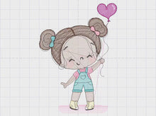 Cargar y reproducir el video en el visor de la galería, Baby girl embroidery designs - Toddler embroidery design machine embroidery pattern - girl with heart balloon embroidery file - jef download
