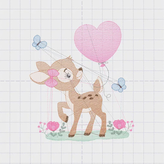 Deer embroidery design - Woodland Animal with Balloon embroidery designs machine embroidery pattern - Baby girl embroidery file - download