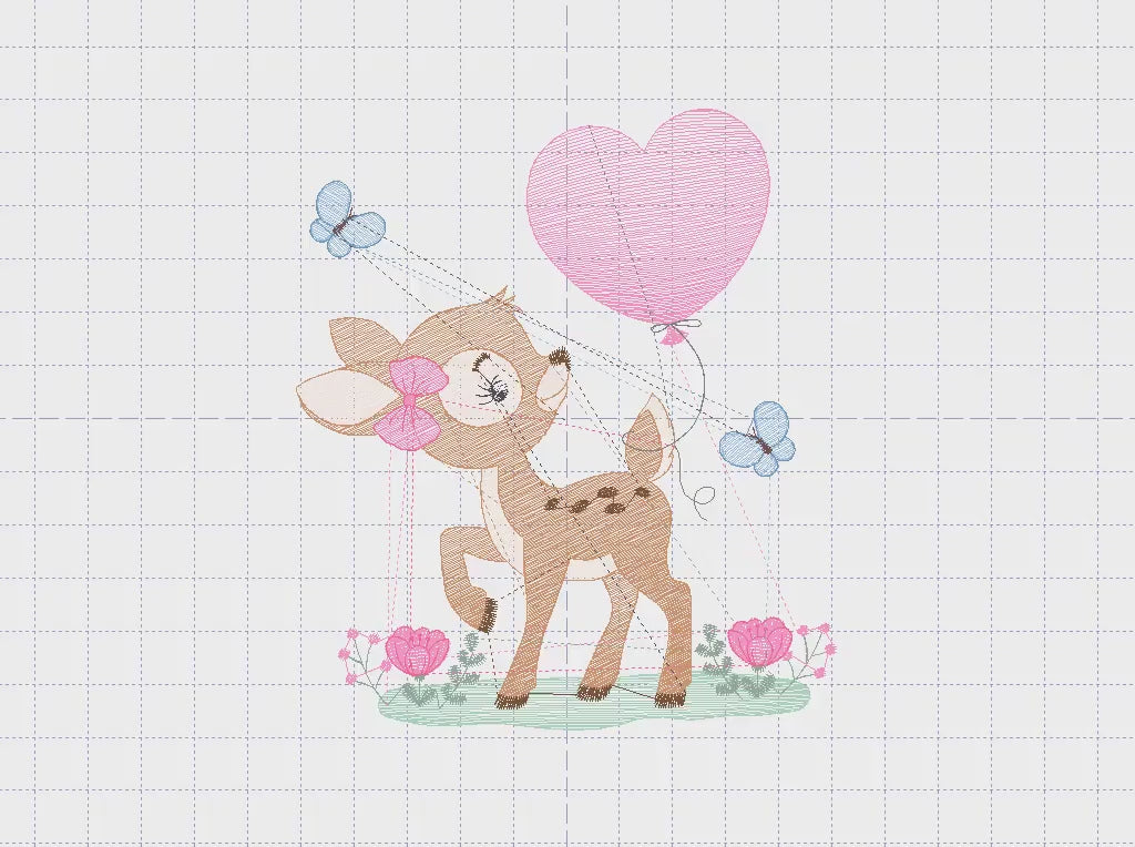 Deer embroidery design - Woodland Animal with Balloon embroidery designs machine embroidery pattern - Baby girl embroidery file - download