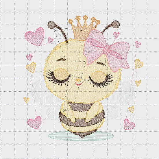Bee embroidery design - Bee Happy embroidery designs machine embroidery pattern - Baby girl embroidery file - Honey bee with crown and lace