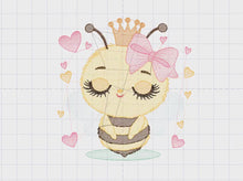 Load and play video in Gallery viewer, Bee embroidery design - Bee Happy embroidery designs machine embroidery pattern - Baby girl embroidery file - Honey bee with crown and lace
