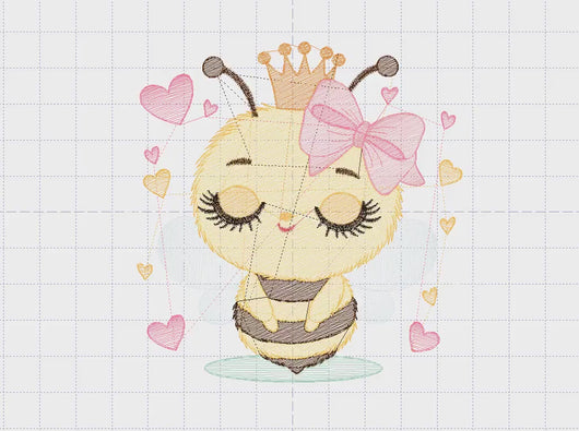 Bee embroidery design - Bee Happy embroidery designs machine embroidery pattern - Baby girl embroidery file - Honey bee with crown and lace