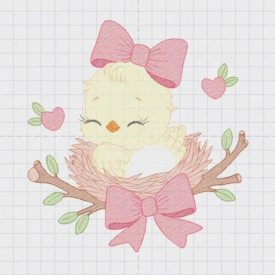 Bird embroidery designs - Baby Girl Bird with bow lace machine embroidery pattern - Spring Garden Nature file - Instant download jef pes dst