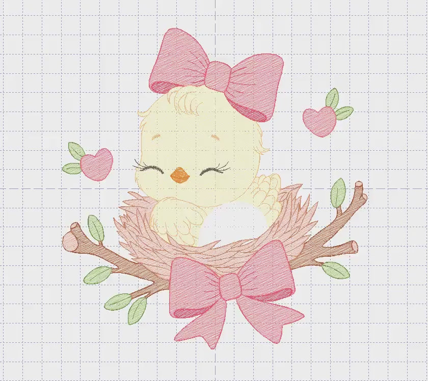 Bird embroidery designs - Baby Girl Bird with bow lace machine embroidery pattern - Spring Garden Nature file - Instant download jef pes dst
