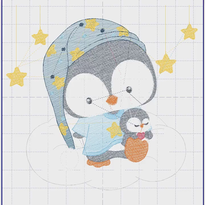 Penguin embroidery design - Animal embroidery designs machine embroidery pattern - Baby boy embroidery file - sleepy penguin night stars