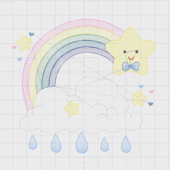 Rainbow embroidery design - Stars rain and cloud embroidery design machine embroidery pattern - Baby boy embroidery file - instant download