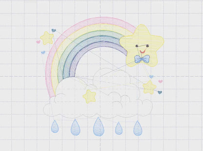 Rainbow embroidery design - Stars rain and cloud embroidery design machine embroidery pattern - Baby boy embroidery file - instant download