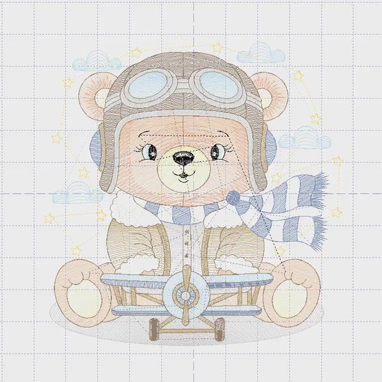 Pilot Bear embroidery designs - Plane embroidery design machine embroidery pattern - Aviator Teddy bear embroidery file - instant download