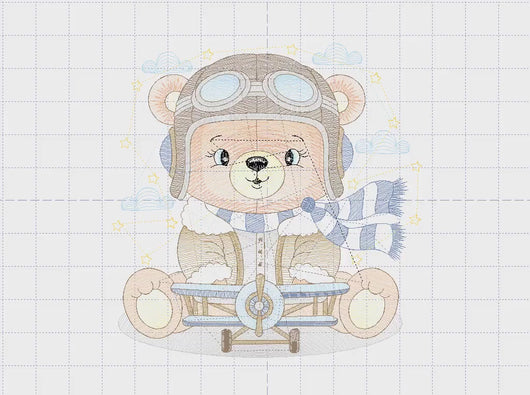 Pilot Bear embroidery designs - Plane embroidery design machine embroidery pattern - Aviator Teddy bear embroidery file - instant download