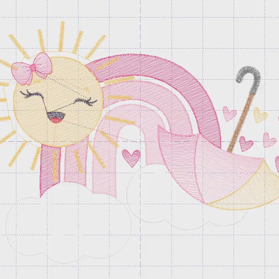 Rainbow embroidery design - Sun cloud rain umbrella embroidery design machine embroidery pattern - Baby girl embroidery - digital download