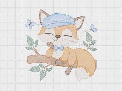 Red Fox embroidery designs - Male Fox with cap embroidery design machine embroidery pattern - Animal embroidery file - instant download pes