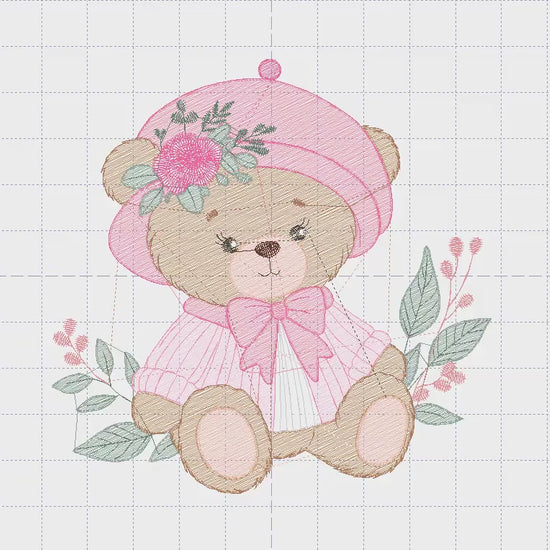 Female Bear embroidery designs - Baby girl embroidery design machine embroidery pattern - Bear with lace and dress embroidery file pes jef