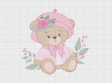 Load and play video in Gallery viewer, Female Bear embroidery designs - Baby girl embroidery design machine embroidery pattern - Bear with lace and dress embroidery file pes jef
