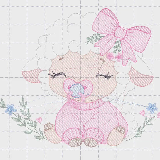 Baby Sheep with lace embroidery design - Lamb embroidery designs machine embroidery pattern - Baby girl embroidery file - instant download